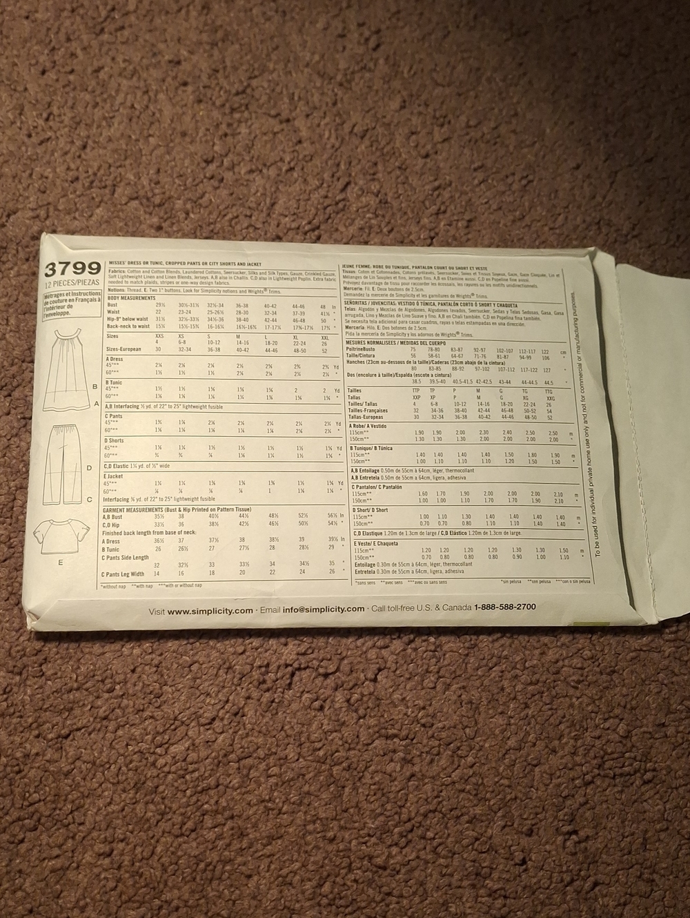 3799 Simplicity Pattern - Picture 2 of 2